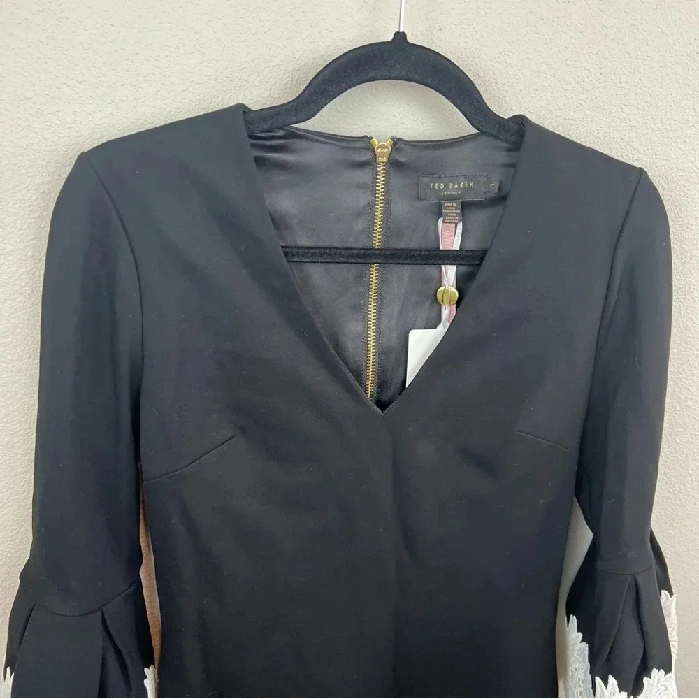 New Ted Baker Rastrel Sheath Dress Black White Bell Sleeve NWT Cocktail XS